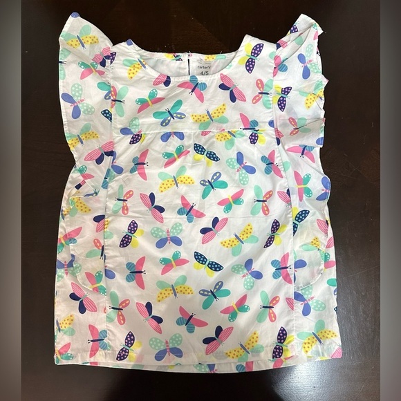 Carter's White Pink Blue Butterfly Shirt Blouse Size - Picture 7 of 8